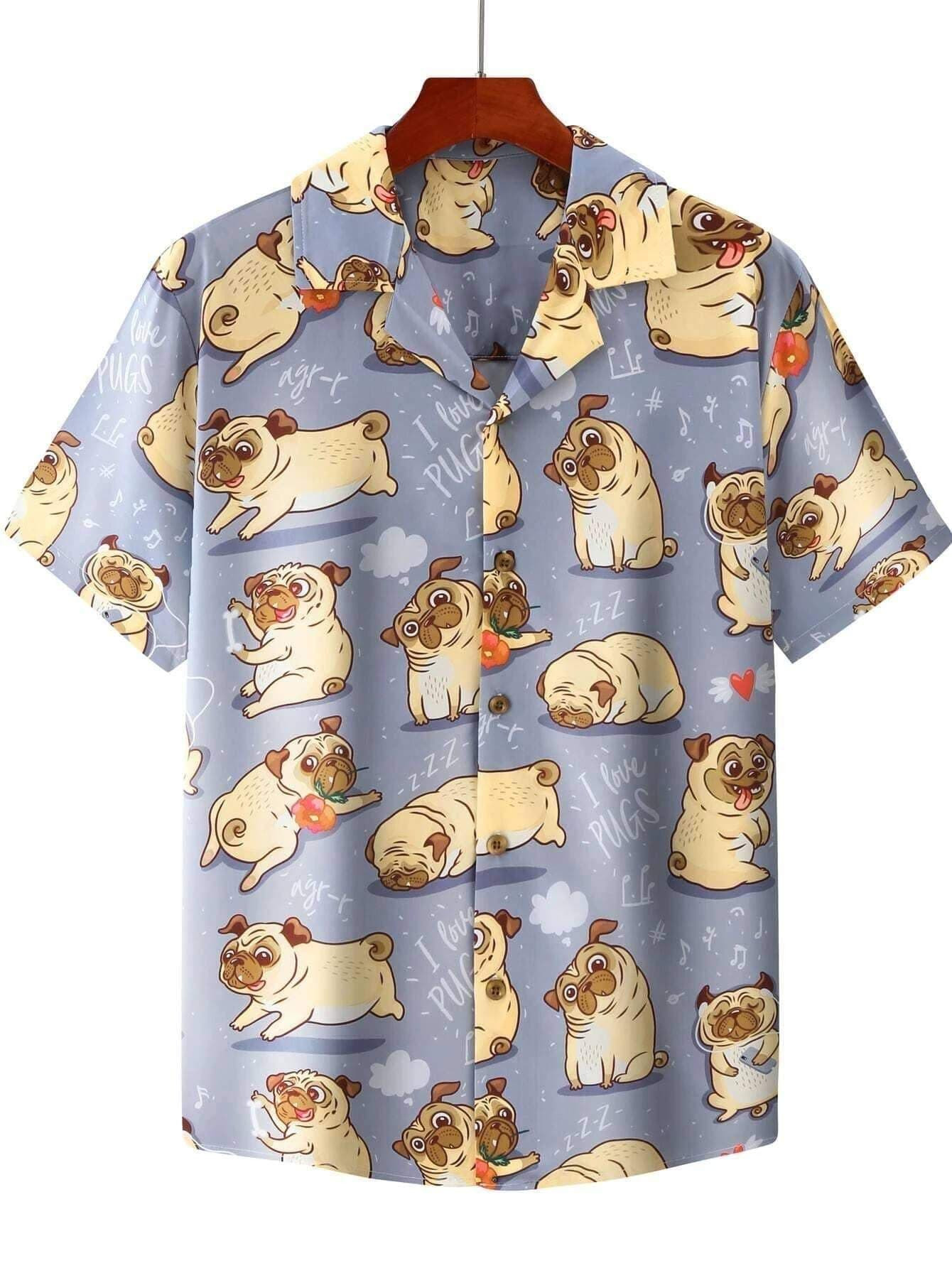 I Love Pug Purple Unisex Hawaii Shirts Ha18151