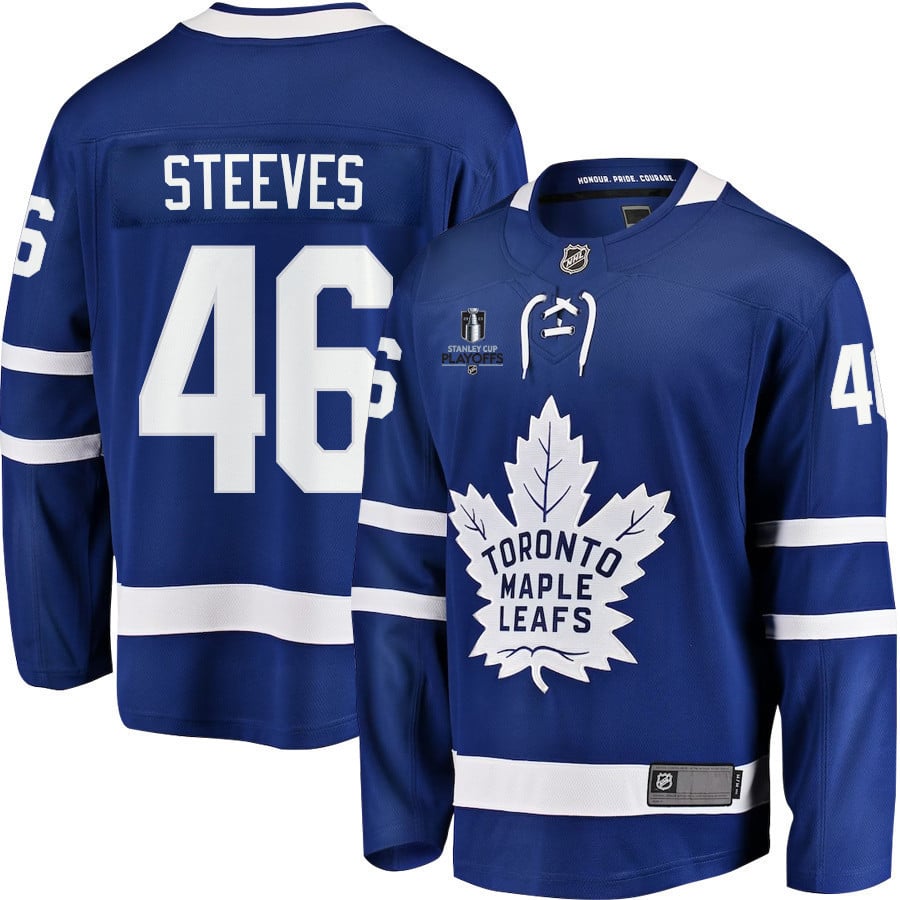 Alex Steeves 46 Toronto Maple Leafs Stanley Cup 2023 Playoffs Patch Home Breakaway Men Jersey – Blue