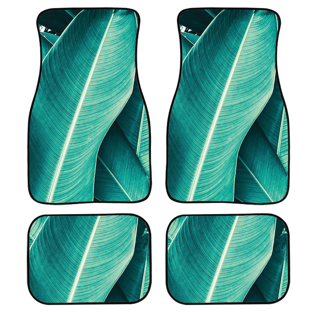 Turquoise Banana Leaf Print Front And Back Car Floor Mats, Front Car Mat