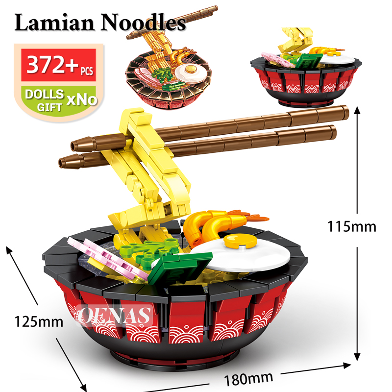MOC Japanese Food Lamian Noodles BBQ Takoyaki Collection Model Building Blocks Bricks Kids Toys For Children Man Birthday Gift alx