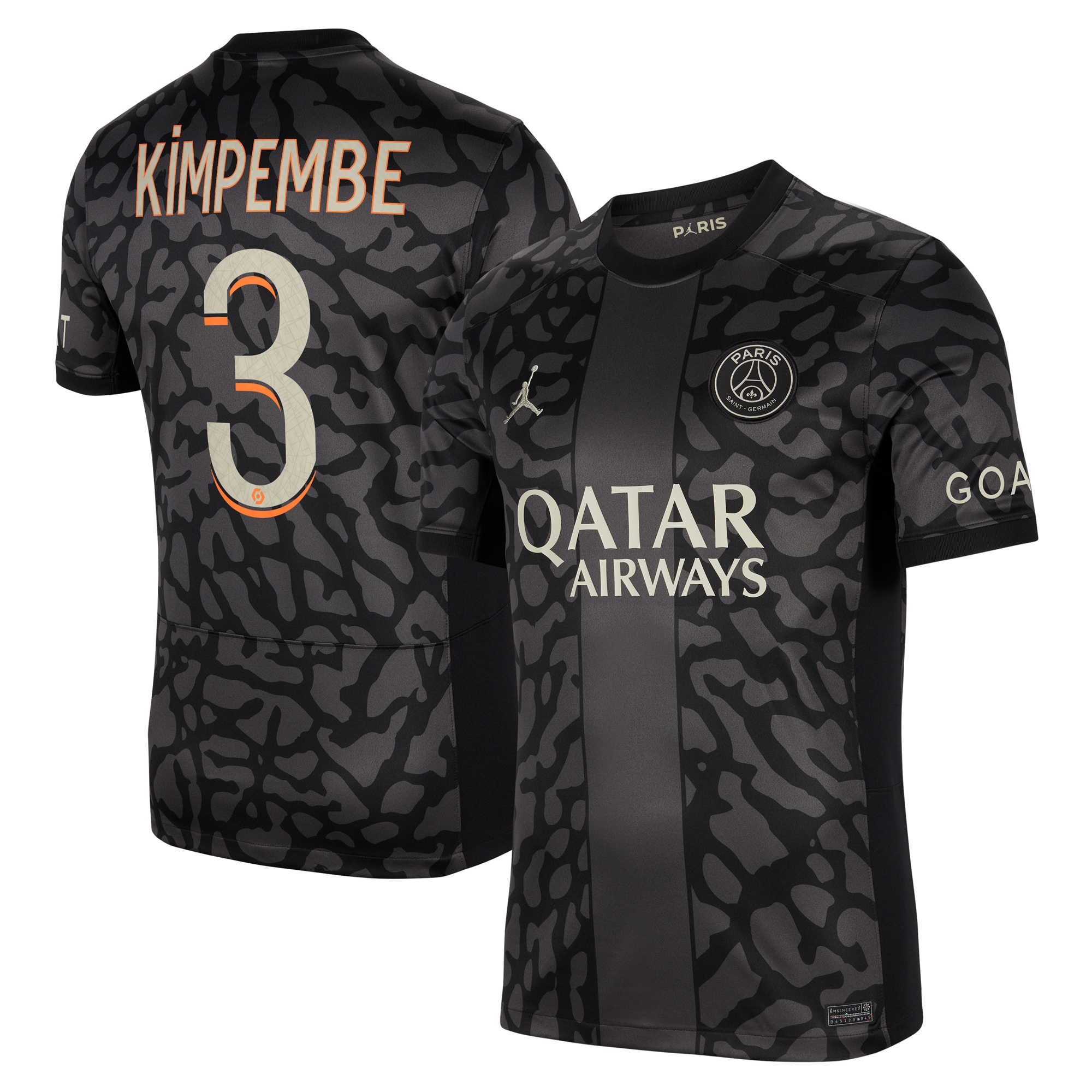 Presnel Kimpembe Paris Saint-Germain Jordan Brand 2023/24 Third Stadium Replica Player Jersey – Anthracite