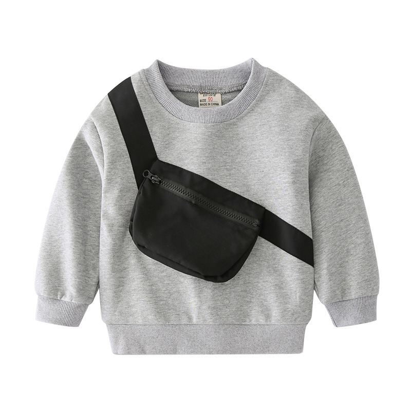 Children Boys Sweatshirts Spring Autumn Casual Solid Color Top with Bag for Babies Cotton Long Sleeve Kids Clothes Boys Costumes alx