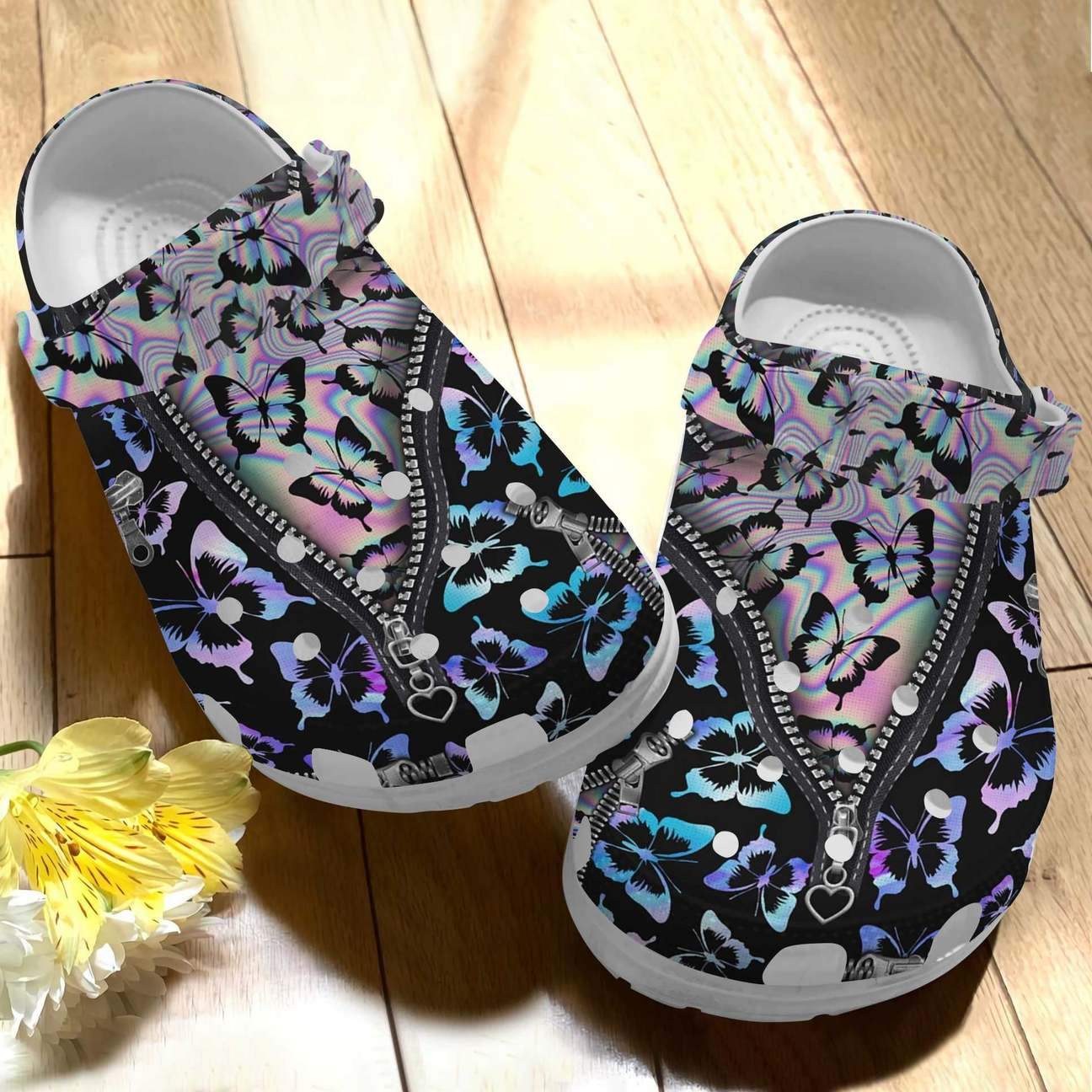 Butterfly Personalized Clog, Custom Name, Text Holo Butterfly, Fashion Style For Women, Men, Kid, Print 3D