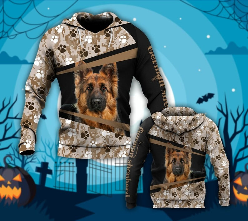 Personalized Dog Christmas Gift, German Shepherd 3D Hoodie Shirt, Dog Christmas Shirt, Dog Halloween Shirt