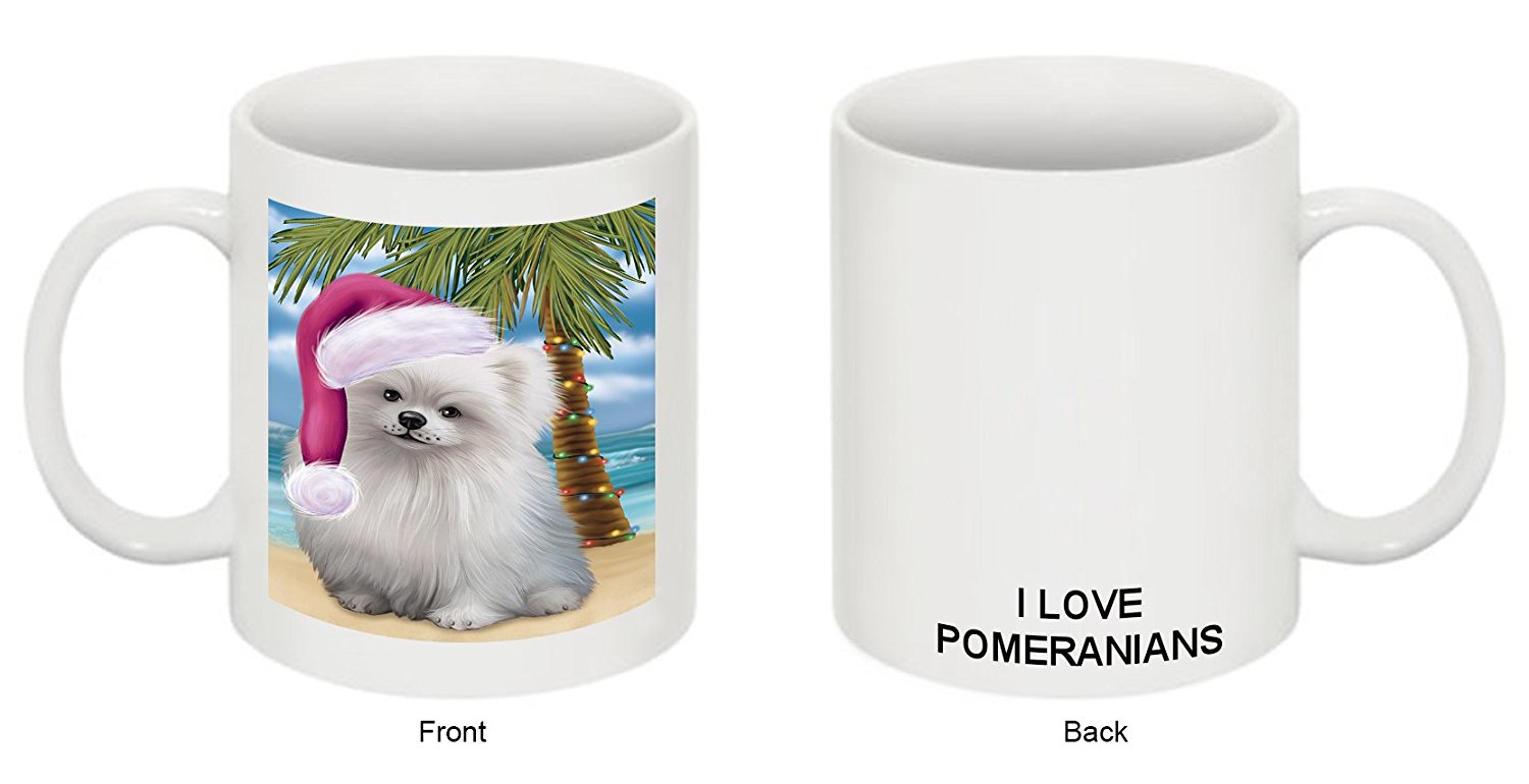 Summertime Pomeranian Puppy On Beach Christmas Mug Cmg0818