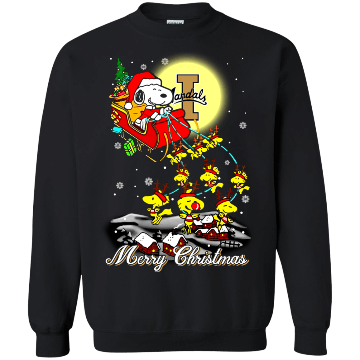 Amazing Shirt Idaho Vandals Ugly Christmas Sweater 2023S Santa Claus With Sleigh And Snoopy Sweatshirts