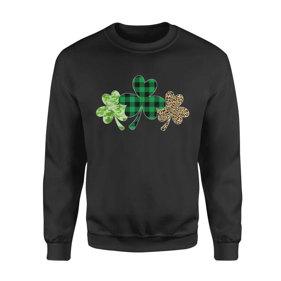 Plaid Shamrock Shirt Leopard Camouflage Fun St Patricks Day T-Shirt – Standard Fleece Sweatshirt