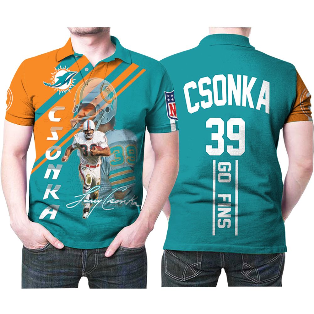 Miami Dolphins Larry Csonka 39 Go Fins Signature 3D Printed Gift For Miami Dolphins Fan Polo Shirt