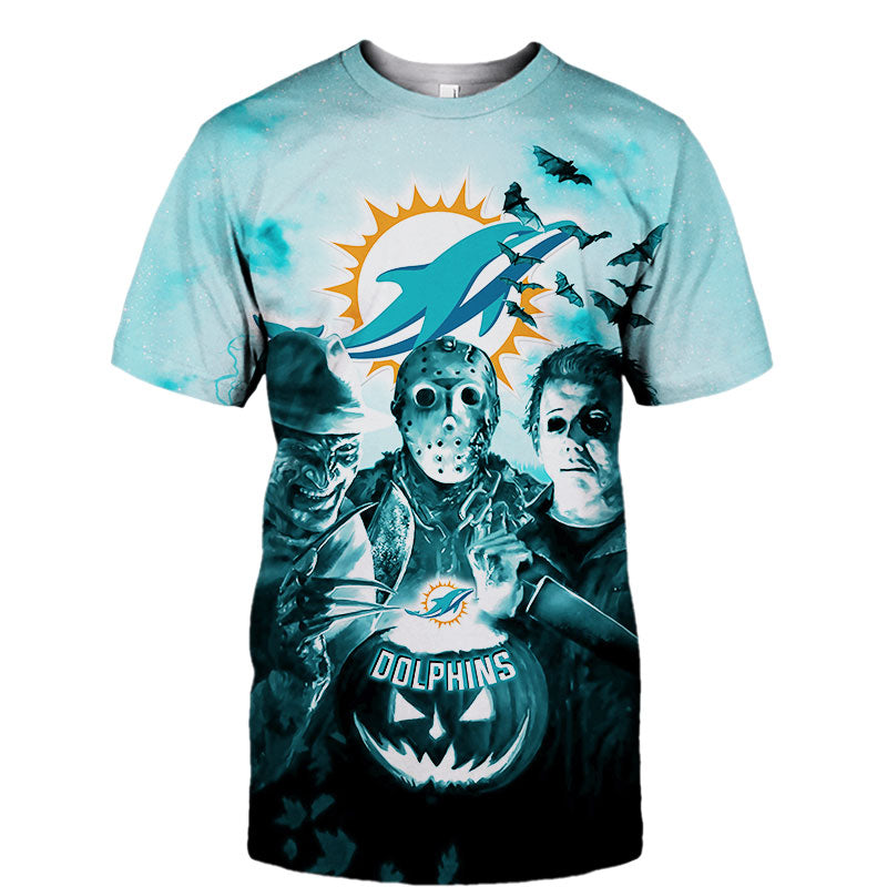 Miami Dolphins T Shirt 3D Halloween Horror Night T Shirt