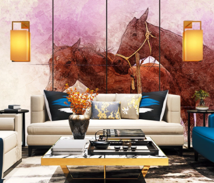 3D Watercolor Animal Horse Wall Mural Wallpaper Lqh 291