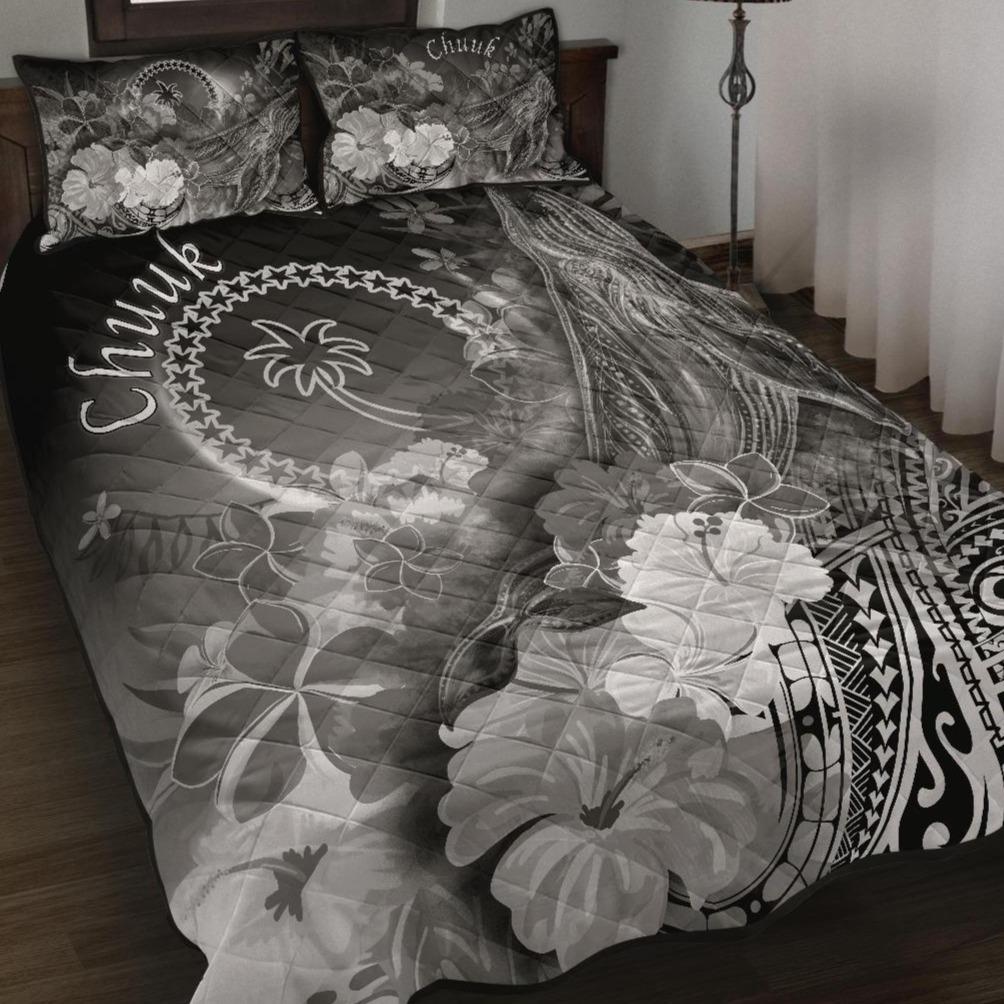 [Custom Personalised] Chuuk Quilt Bed Set – Humpback Whale With Tropical Flowers (White)