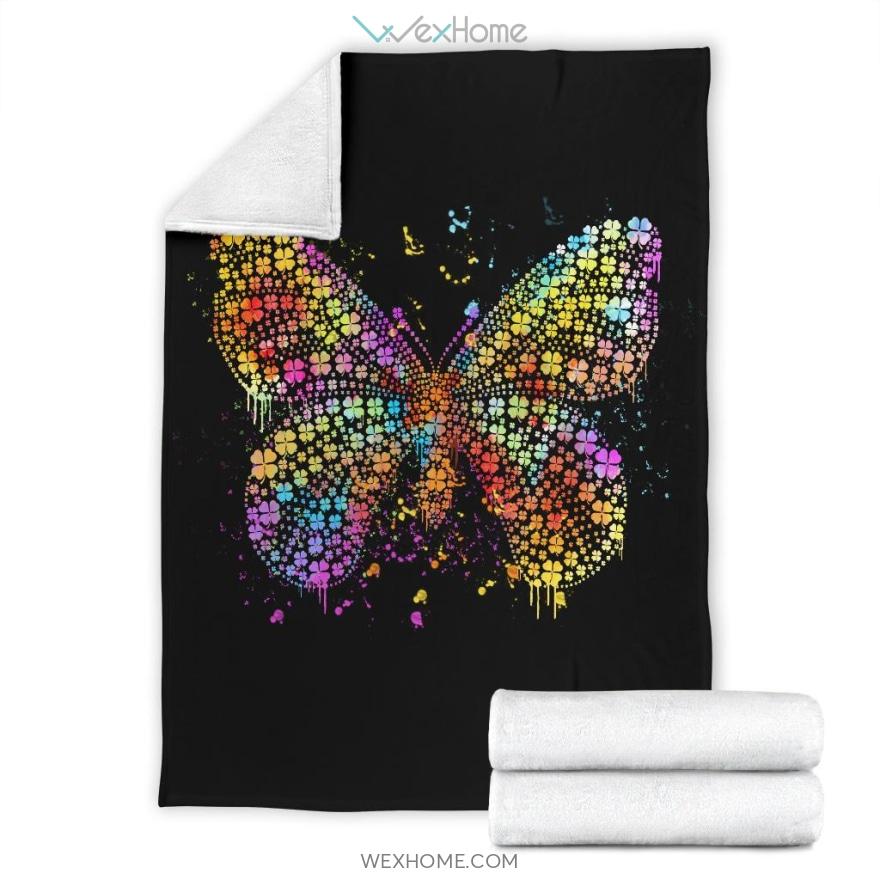 Butterfly With Clovers Colorful Premium Blanket