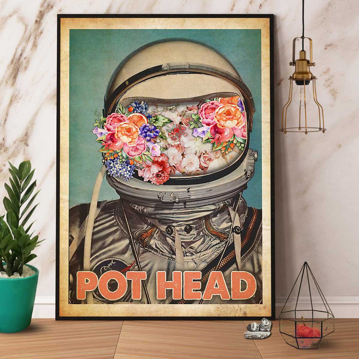 Astronaut Flowers Gardening Pot Head Gift For Dad Vintage Poster No Frame