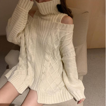 2020 New Winter Korean Style Sweaters Knitted Solid Color Pullovers Turtleneck Sweater Women Warm Off Shoulders Womens Clothes alx