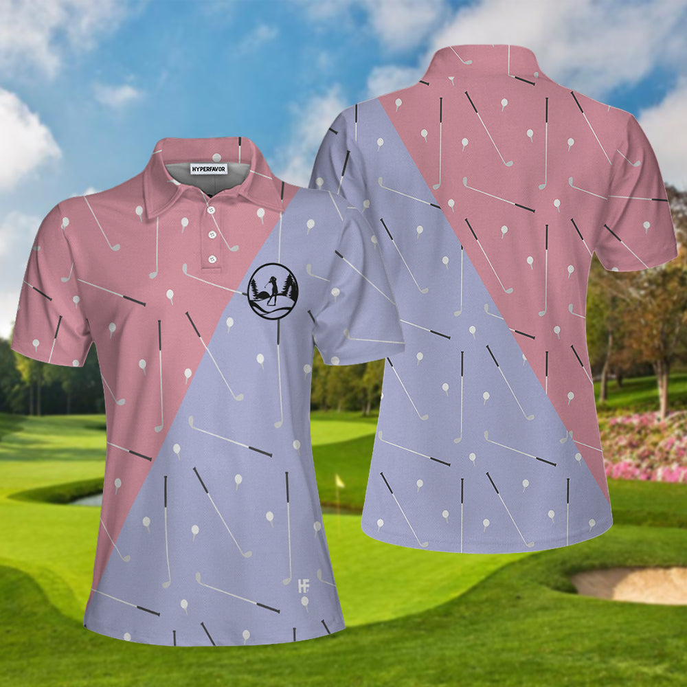 Elegant Golf Girl Seamless Pattern Short Sleeve Women Polo Shirt, Golf Shirt For Ladies, Unique Female Golf Gift Coolspod