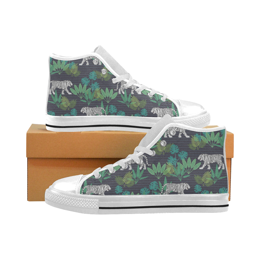 White Bengal Tigers Tropical Plant Men’S High Top Canvas Shoes White Gift For Men Women