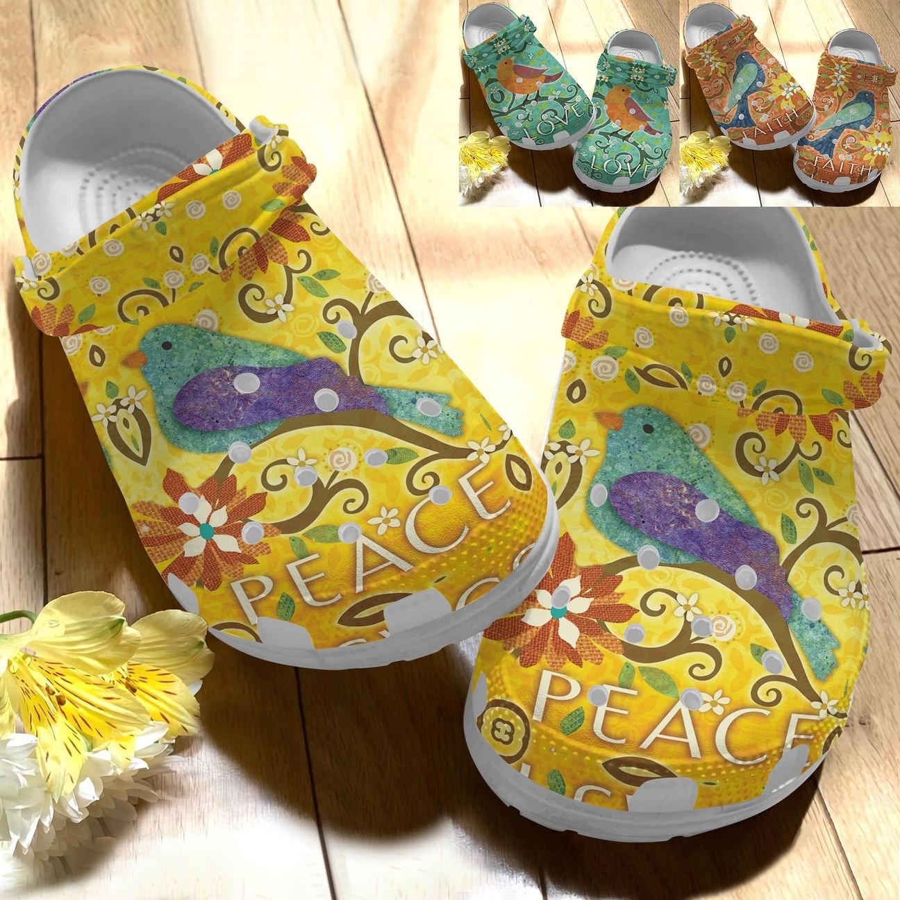 Bird Personalize Clog, Custom Name, Text, Fashion Style For Women, Men, Kid, Print 3D Whitesole Peace Love Faith