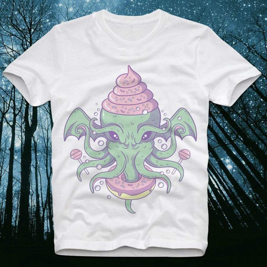 Cthulhu Lovecraft Octopus Green Pastel Candy Donut Pink Funny Call Of T Shirt Mens Round Neck Short Sleeves Cotton T-Shirt