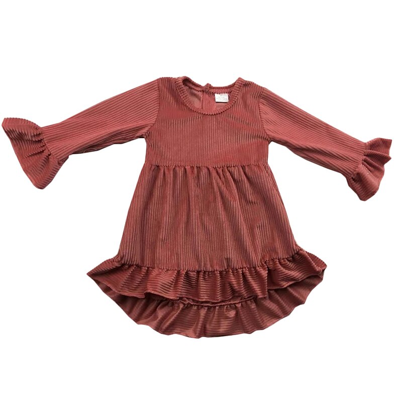 Wholesale light wool core short sleeves bell ruffle children wears girl dress party alx