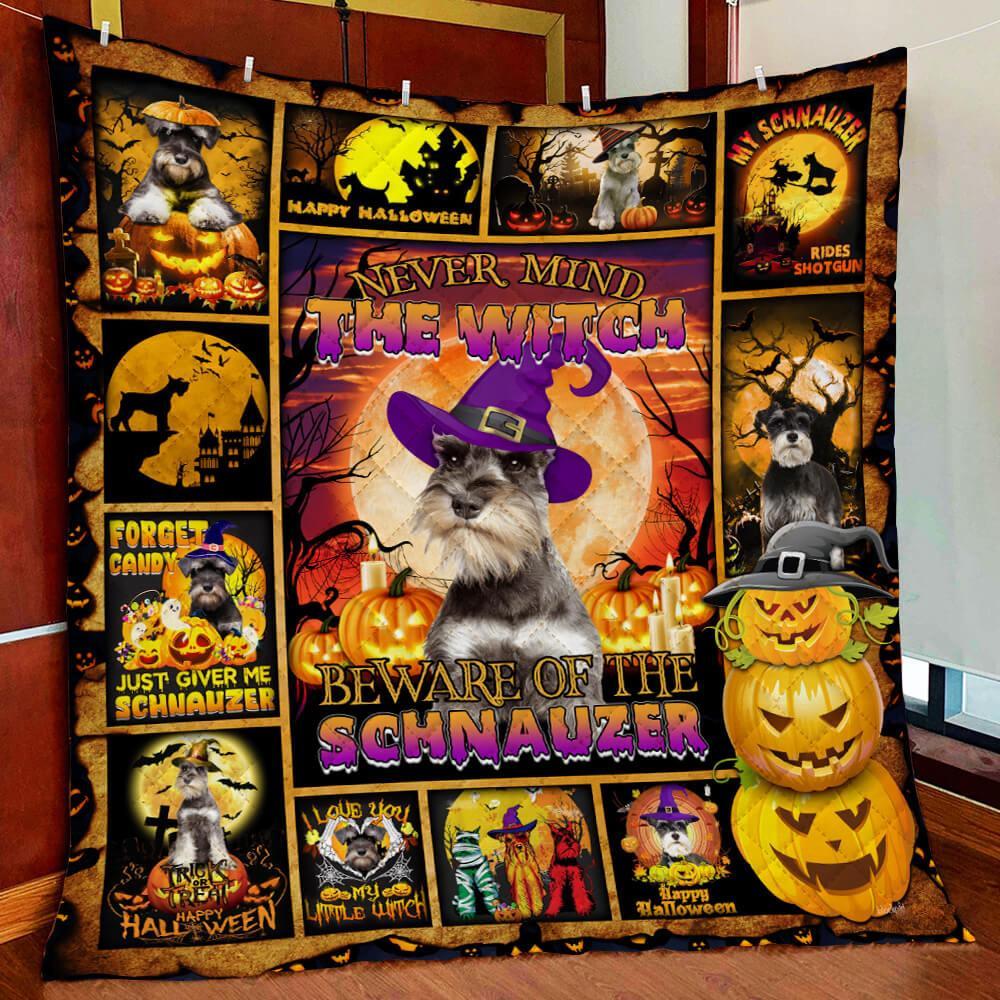 Never Mind The Witch Beware Of The Schnauzer Halloween Fleece Blanket – Quilt Blanket