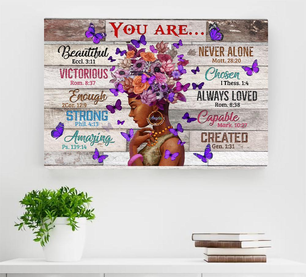 Personalized Name Black Girl You Are Beautiful Landscape Poster & Canvas Gift For Friend Family Birthday Gift Decor Home Decor Wall Art Visual Art