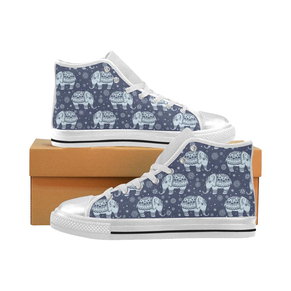 Elephant tribal design pattern Women’s High Top Shoes White