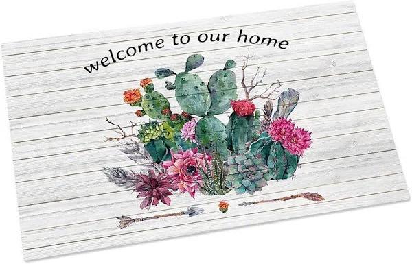 Welcome To Our Home Flower Cactus Flower Doormat Indoor And Outdoor Mat Entrance Rug Sweet Home Decor Closing Gift Gift For Friend Family Plant Flower Lovers Gift Idea