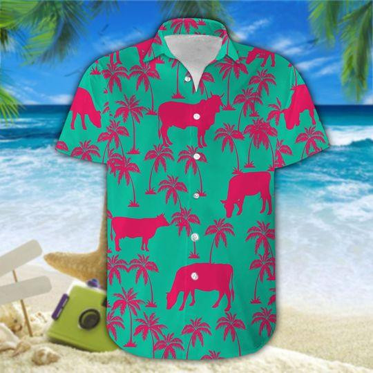 Simple Cattle Pink Green Unisex Hawaii Shirts Beach Shorts Ha49714