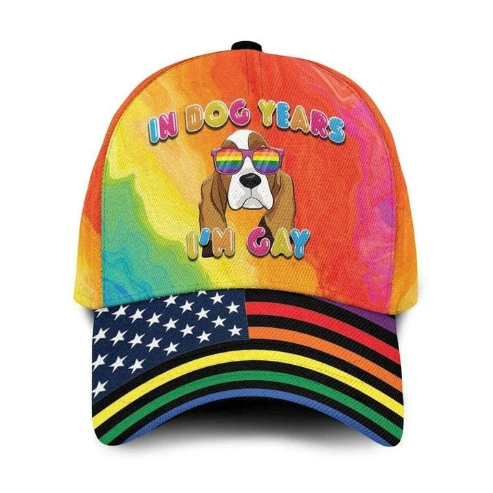 Pride Rainbow Colors Baseball Cap, Beagle In Dog Years I’M Gay Lgbt 3D Print Baseball Cap Hat