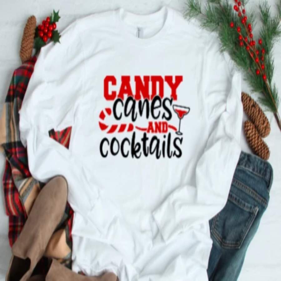 Candy Canes and Cocktails Christmas White Long Sleeve T-Shirt