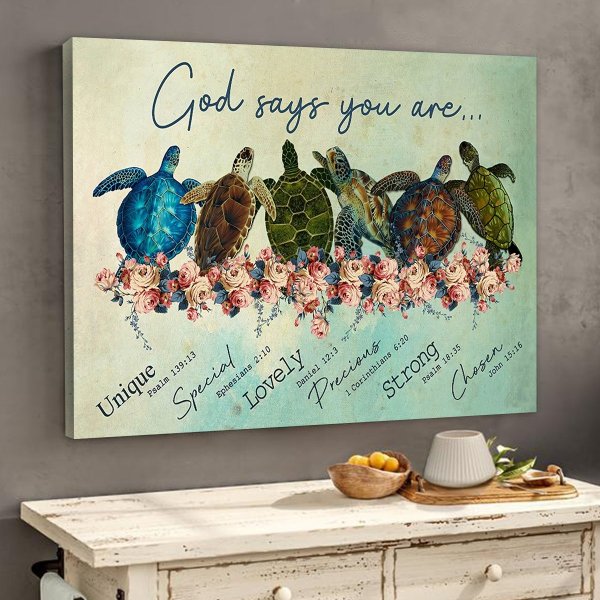 Turtle God Says You Are Unique – Canvas Print – Animal Lovers, Turtle Lovers