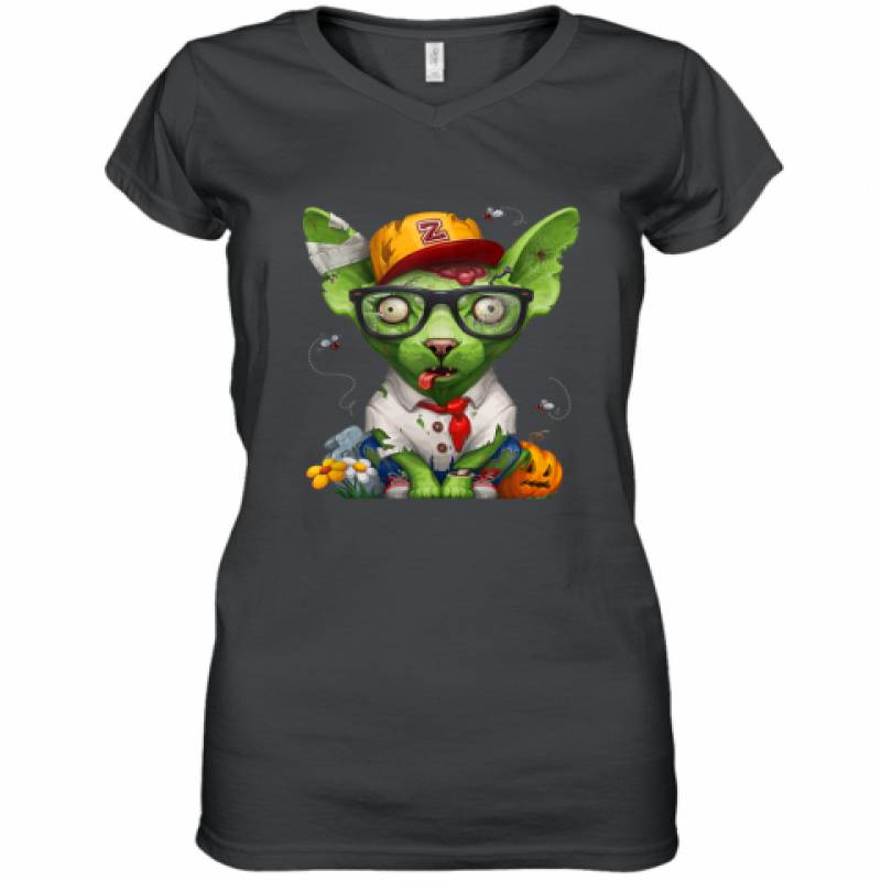 Zombie Sphynx Cat Halloween shirt Women’s V-Neck T-Shirt