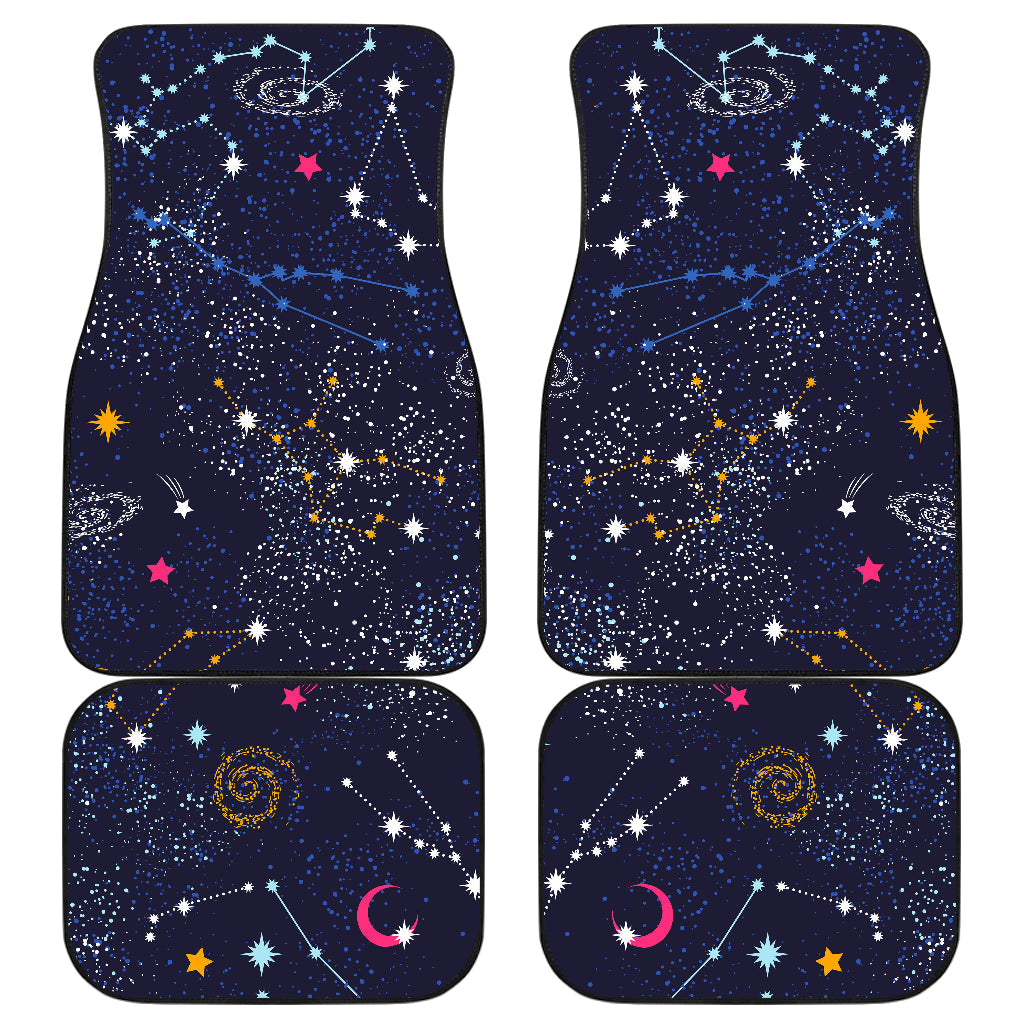 Zodiac Star Signs Galaxy Space Print Front And Back Car Floor Mats, Front Car Mat