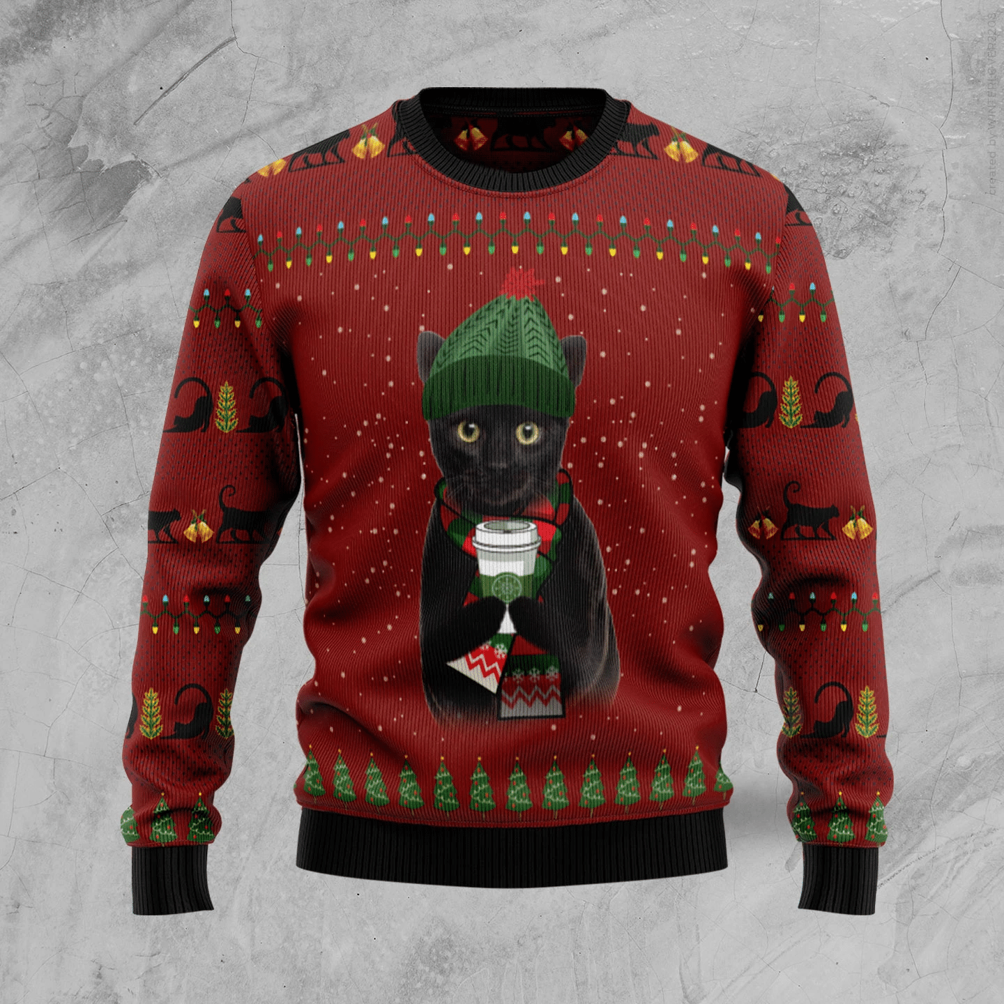 Black Cat Coffee Christmas Ugly Sweater