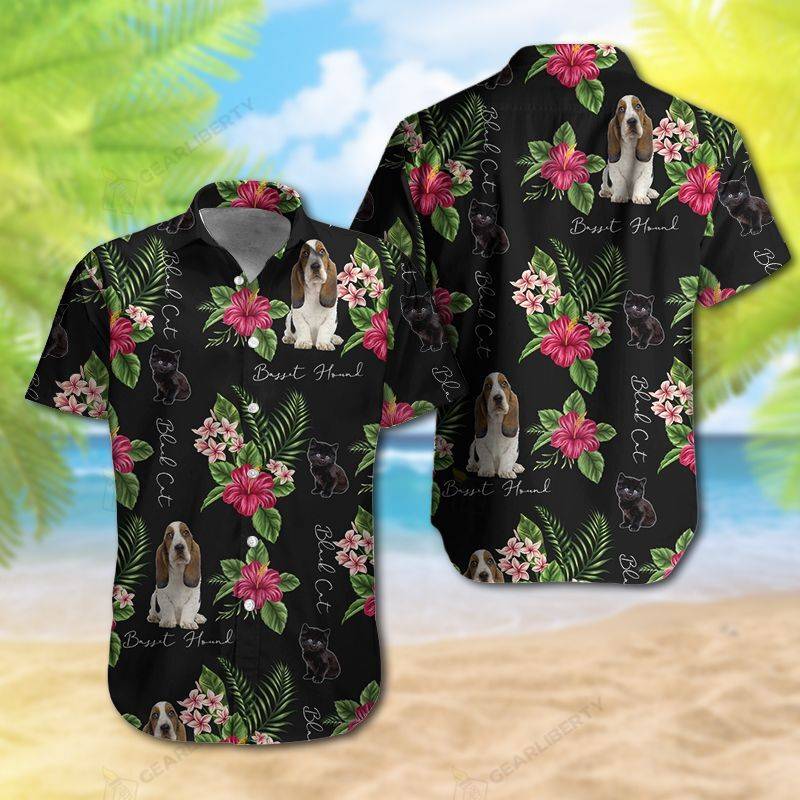 Basset Hound Black Cat Hawaiian Shirt 0144 T2NVM0004