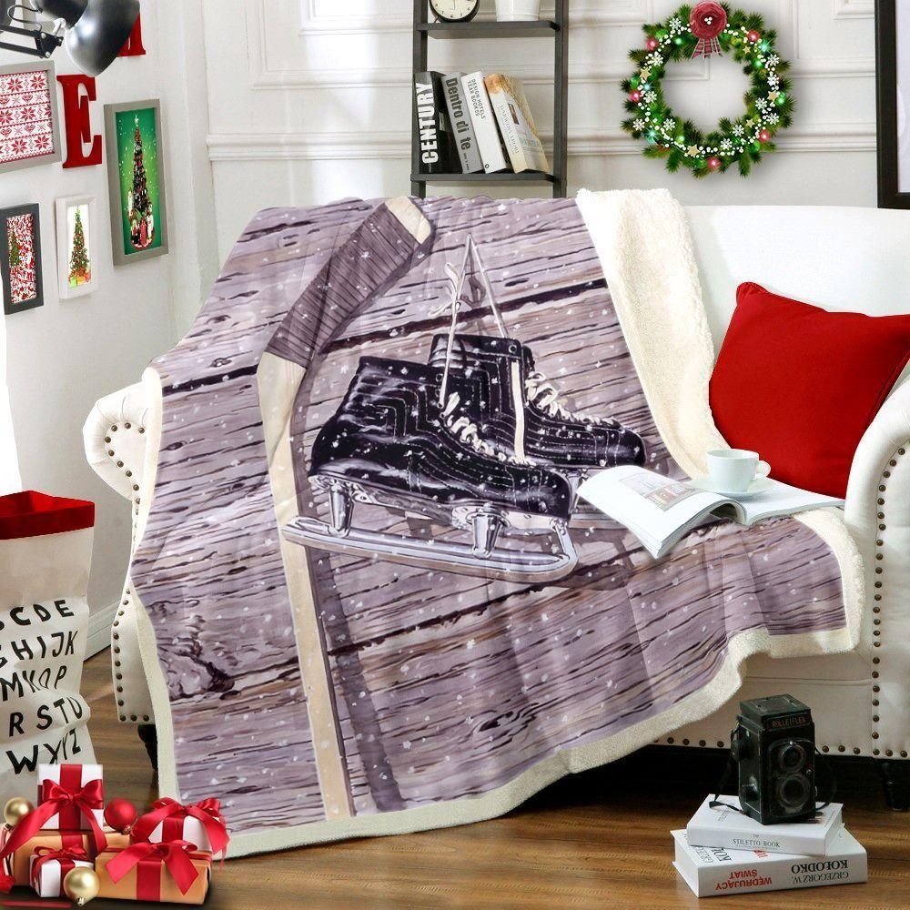 Hockey Bat And Shoes Sherpa Fleece Blanket, Sherpa Blanket,  Gift For Hockey Player Gift For Family Member, Friends Gift, Christmas Gift, Home Decor, Home Living