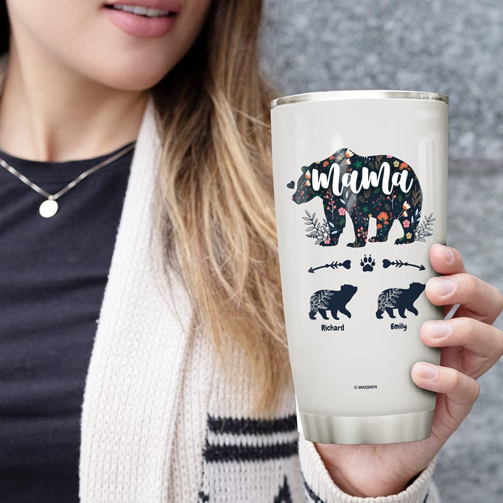 20 Oz Tumbler  Personalized Tumbler Mama Bear Stainless Steel Cup With Lid 20Oz 30Oz Double Walled Vacuum Insulated Tumblers Customize Cubs Mother’S Birthday Christmas Gifts For Best Moms Mother (2 Kids)