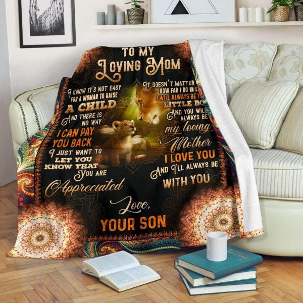 To My Mom Blanket, Mom And Son Lion Blanket