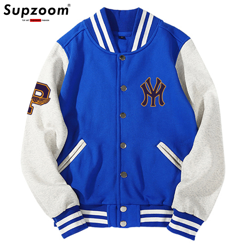 Supzoom New Arrival Letter Rib Sleeve Cotton Top Fashion Logo Single Breasted Casual Print Baseball Jacket Loose Cardigan Coat alx