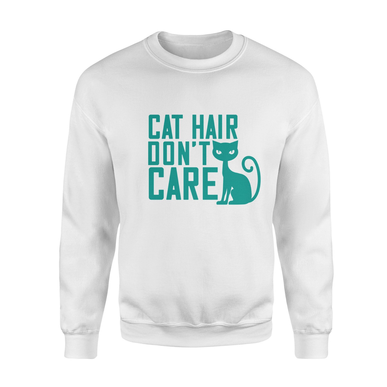 Cool Graphic Crew Neck Sweatshirts For Men, Best Gifts For Papa, Cat Hair Dont Care Standard Crew Neck Sweatshirt