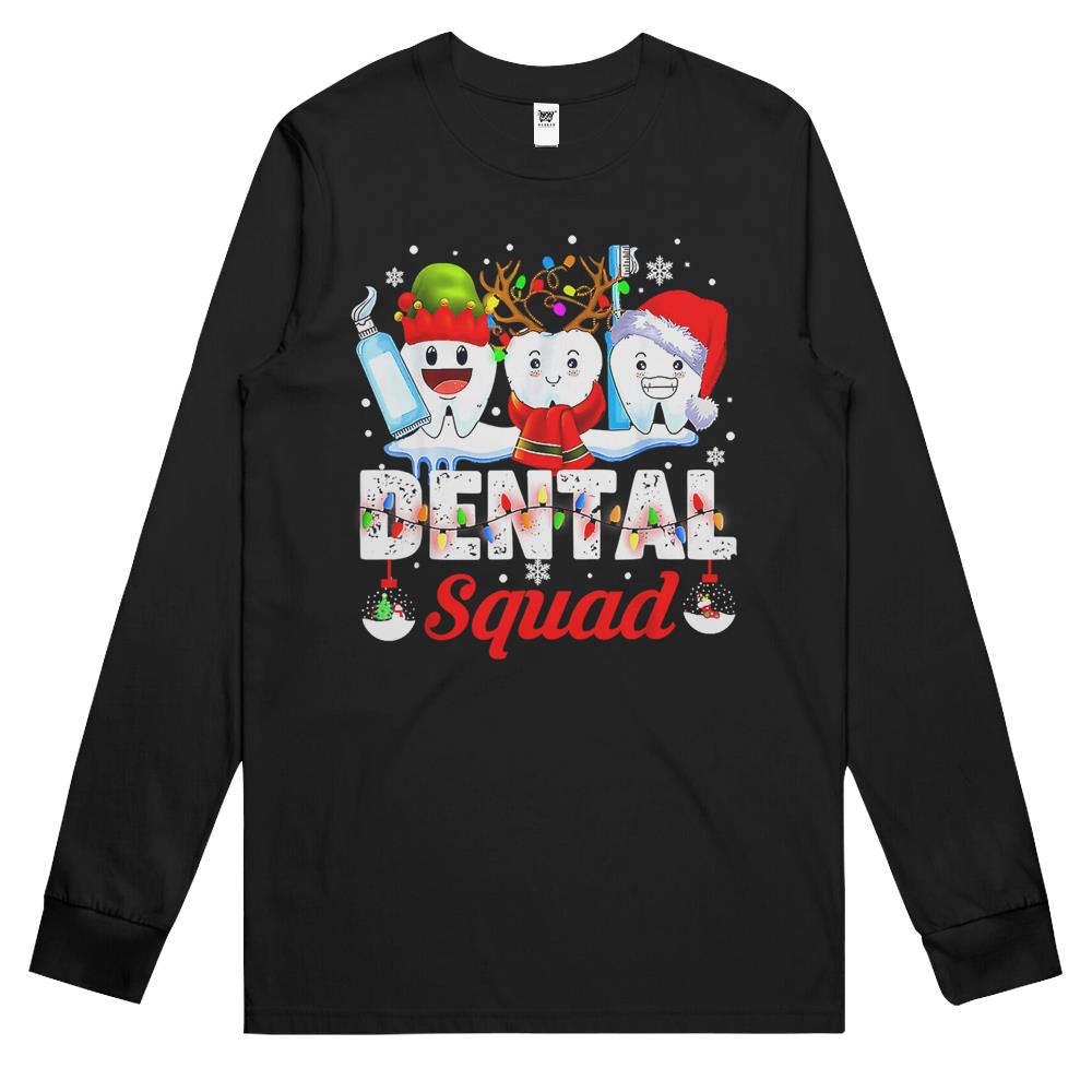 Funny Teeth Santa Reindeer Christmas Dental Squad Long Sleeve T Shirts