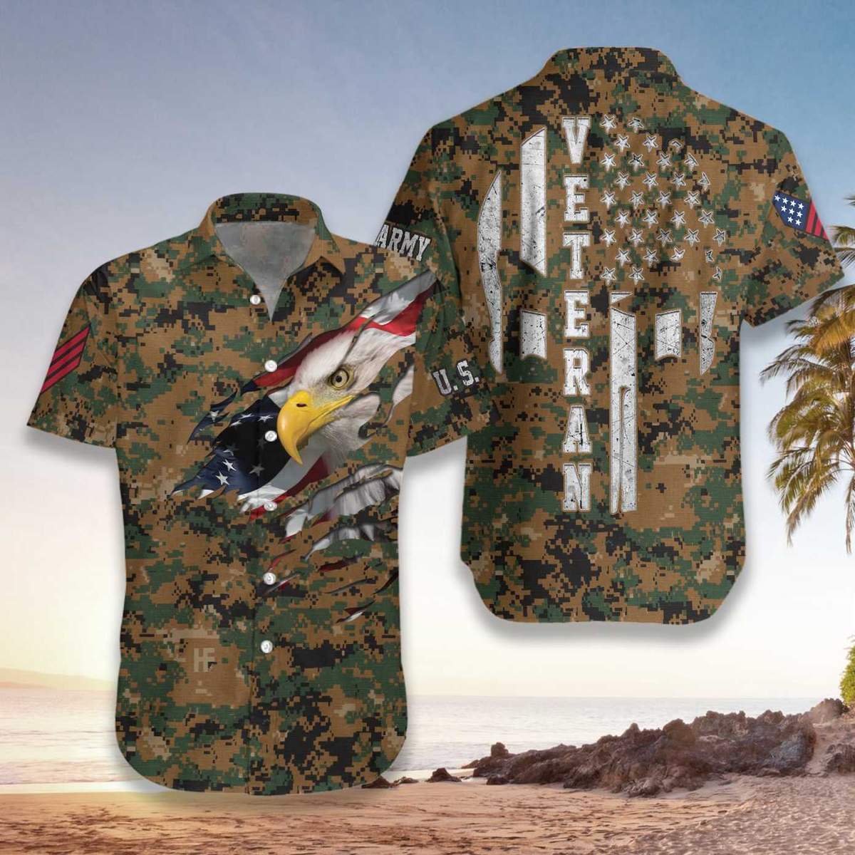 Amazing Camo US Marine Corps Veteran Eagle Unisex Hawaiian Shirts ...