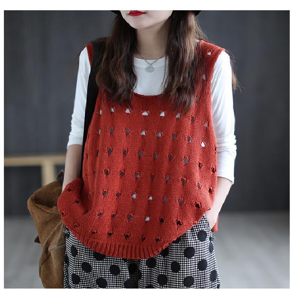 Sweater Vests Women O-neck Hollow Out Baggy Vintage Sleeveless Jumpers Elegant S-3XL Womens Vest Knitwear Comfortable Trendy alx