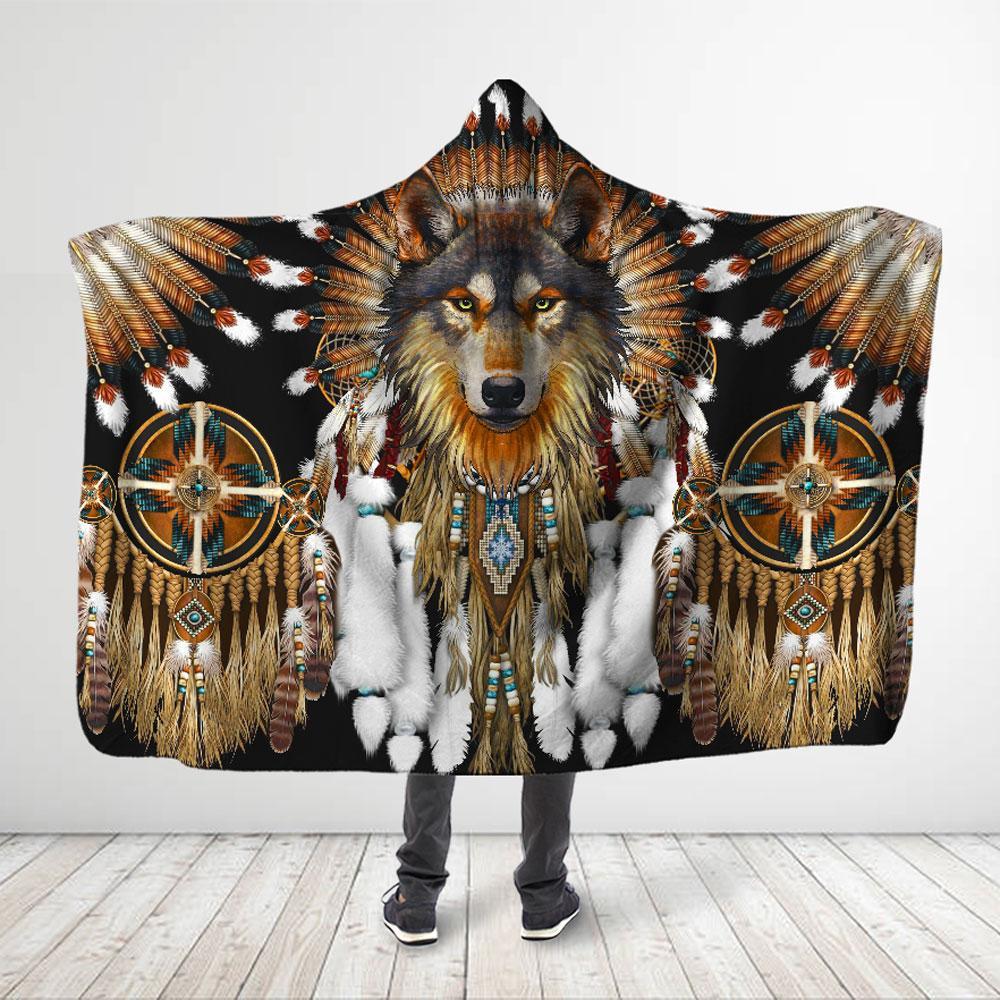 ViticStore™ Native American Wolf 3XL 3D All Over Print Hooded Blanket Wild Native Wolf