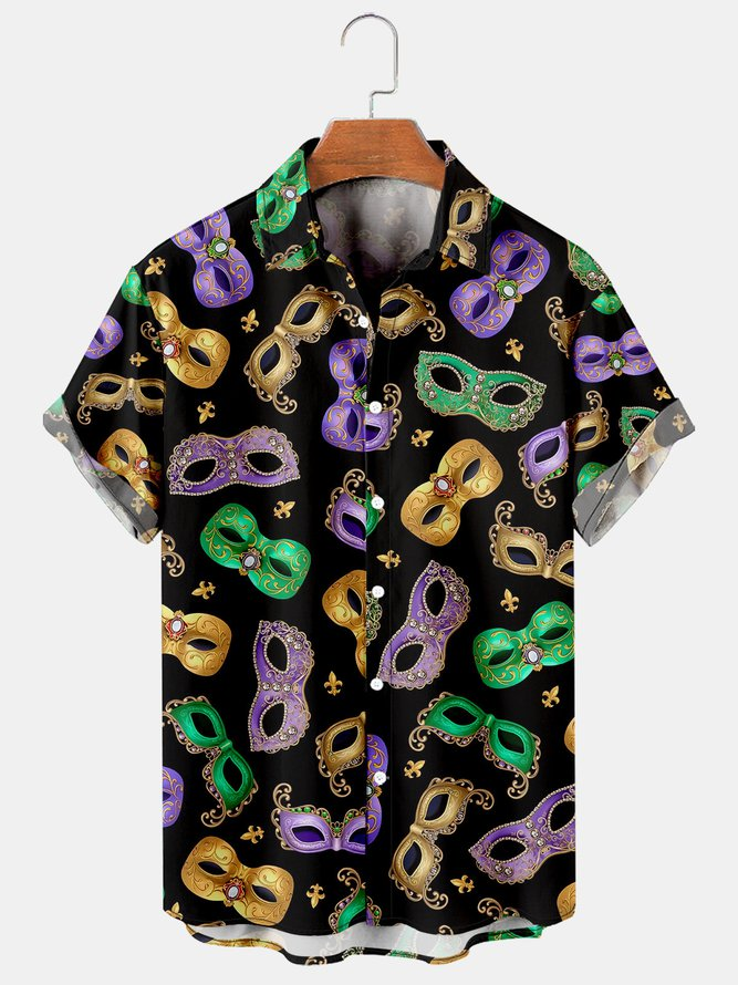 Happy Mardi Gras Carnival Masks Print Casual Short Sleeve Hawaii Shirts For Men Ha77577