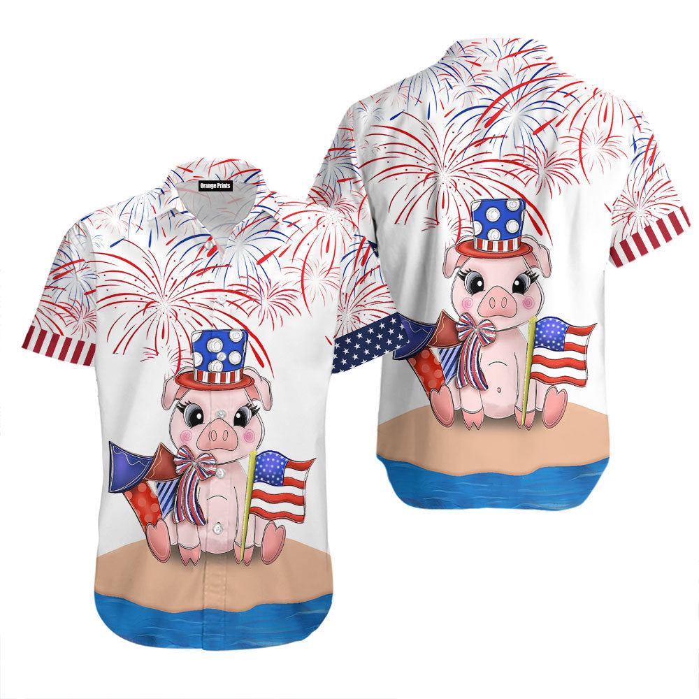 Funny Pig American Flag Firework Hawaii Shirt For Men And Women Ha110313