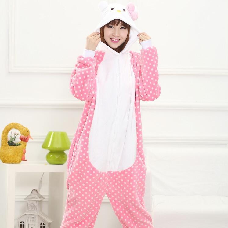 Pink Dot Cat Pajamas Animal Onesie Costume Giraffe Adult Pajamas Unisex Flannel Sleepwear Hoodie For Women Men