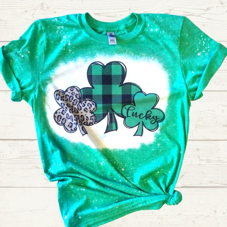 St Patrick’S Day Tee | Bleached Tee | Clover | Shamrock | Lucky | Leopard | St Patty’S Day