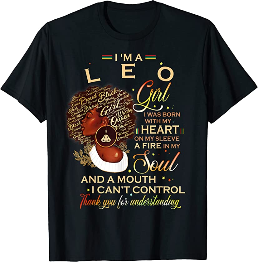 Leo Girl Funny Gift For Black Women Melanin Afro Queen T-Shirt