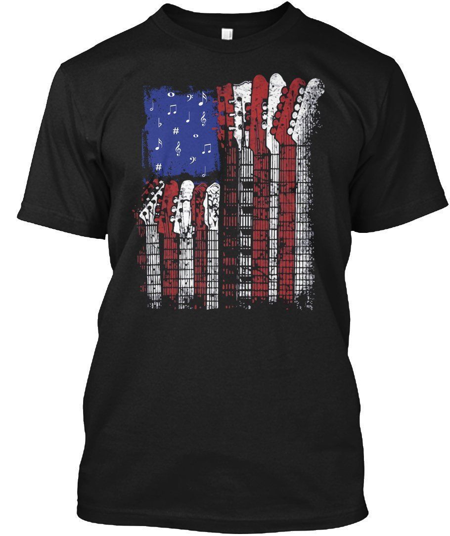 Us Flag Rock Playable Guitar Shirt